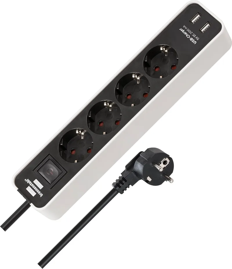 Brennenstuhl ▫️ Ecolor extensão com 4 tomadas e função de carregamento USB (2 portas de carregamento USB, interruptor, cabo de 1,5 m) Branco
