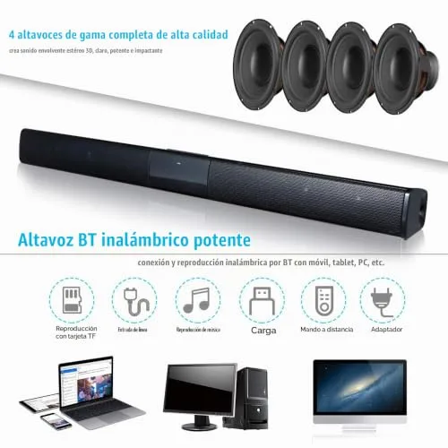Docooler ▫️ Soundbar para televisores, Luxus sem fios BT 4.0, coluna Soundbar para TV, sistema de cinema em casa 3D com graves potentes e subwoofer para televisor com entrada RCA – Comando à distância 2