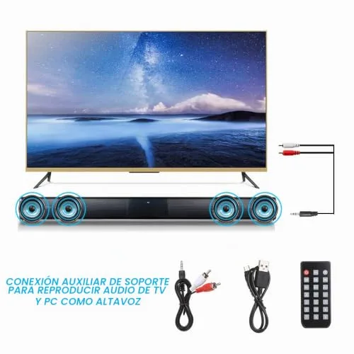 Docooler ▫️ Soundbar para televisores, Luxus sem fios BT 4.0, coluna Soundbar para TV, sistema de cinema em casa 3D com graves potentes e subwoofer para televisor com entrada RCA – Comando à distância 4
