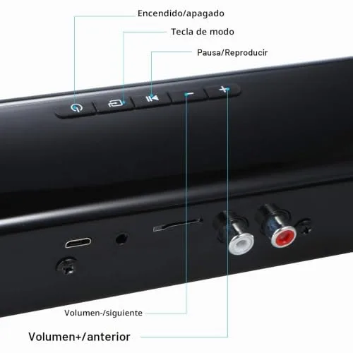 Docooler ▫️ Soundbar para televisores, Luxus sem fios BT 4.0, coluna Soundbar para TV, sistema de cinema em casa 3D com graves potentes e subwoofer para televisor com entrada RCA – Comando à distância 6