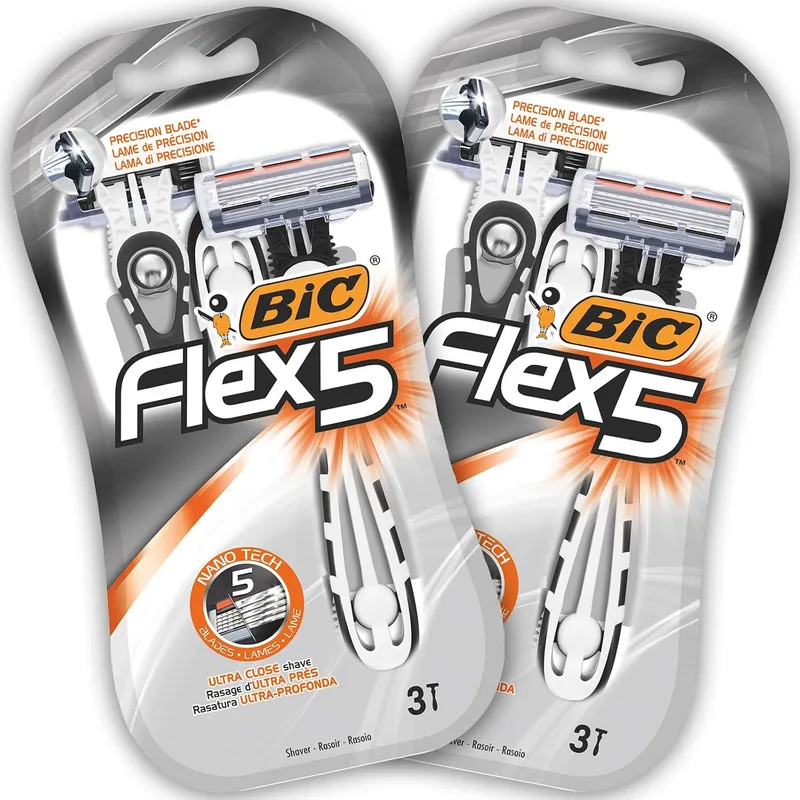 BIC ▫️ Flex5 Men's Disposable Safety Razors, o aparador de precisão, 2 embalagens de 3