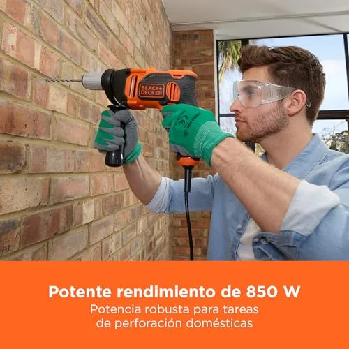 Black+Decker ▫️ Berbequim de percussão de 1 velocidade, 850 W, velocidade variável, bloqueio do eixo, compacto e leve, inclui 6 brocas e caixa de ferramentas, BEH850K-QS 2