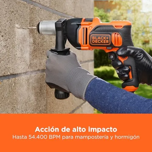 Black+Decker ▫️ Berbequim de percussão de 1 velocidade, 850 W, velocidade variável, bloqueio do eixo, compacto e leve, inclui 6 brocas e caixa de ferramentas, BEH850K-QS 3