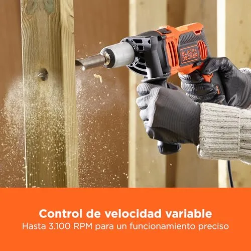 Black+Decker ▫️ Berbequim de percussão de 1 velocidade, 850 W, velocidade variável, bloqueio do eixo, compacto e leve, inclui 6 brocas e caixa de ferramentas, BEH850K-QS 4