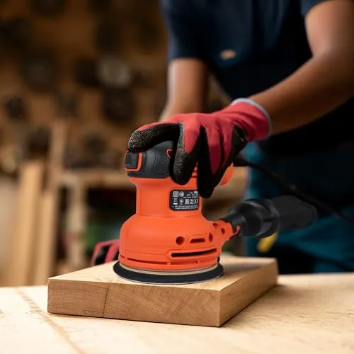 Black+Decker ▫️ BEW210-QS Lixadeira orbital 230 W, diâmetro do papel de lixa 125 mm, diâmetro da órbita 2,4 mm, fixação tipo velcro, saco de recolha de pó 7