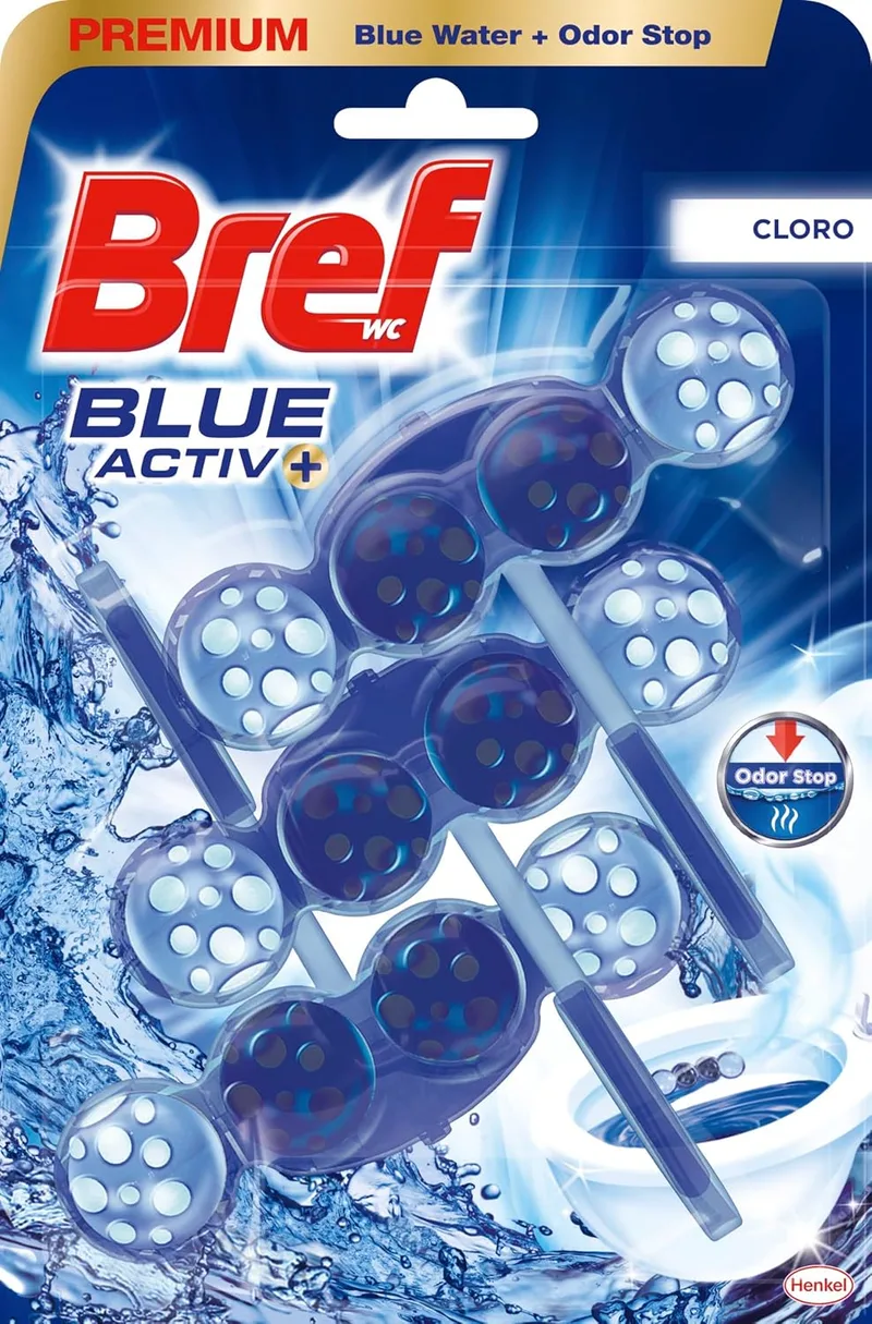 Bref ▫️ Power Activ Odor Stop (3 peças), produto de limpeza para sanitas com fórmula 4 em 1, cesto higiénico e protetor para sanitas, produto de limpeza anti-calcário para sanitas, proteção anti-odor 24 horas