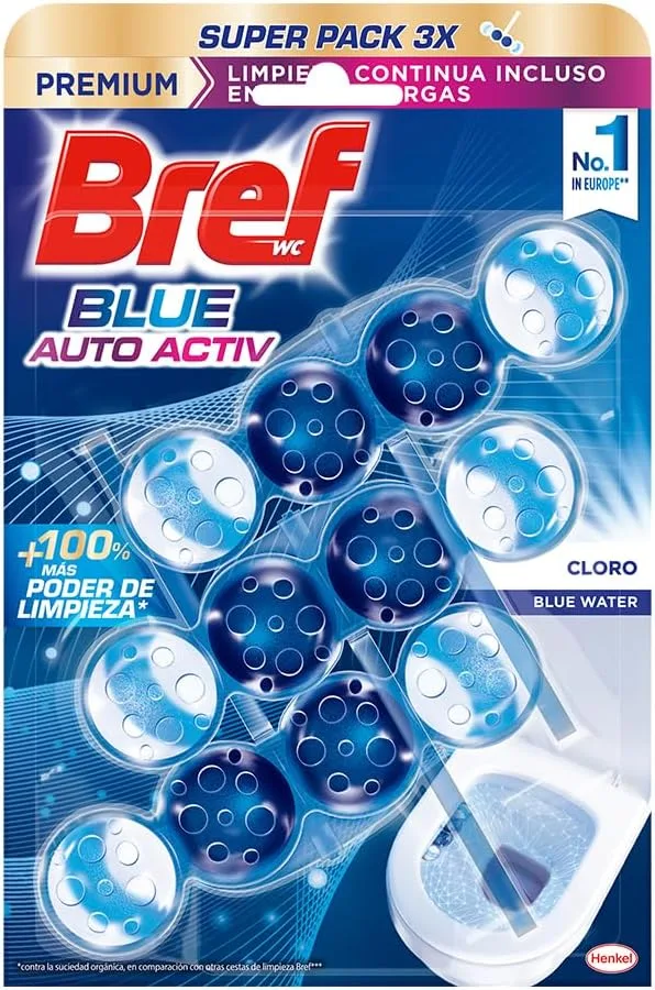 Bref ▫️ Power Activ Odor Stop (3 unidades), produto de limpeza para a casa de banho com fórmula 4 em 1, cesto higiénico e protetor para sanita, produto de limpeza anticalcário para a casa de banho, 24 horas de proteção contra maus odores