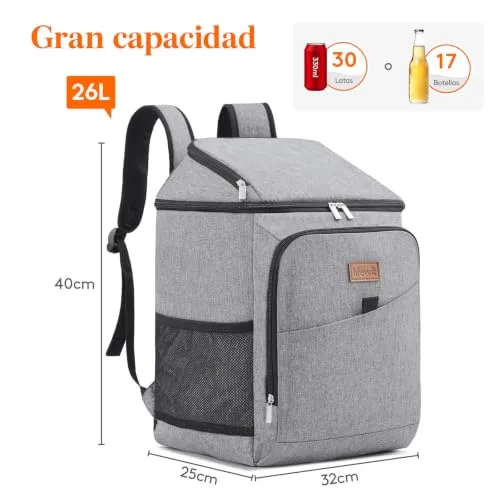 Lifewit ▫️ Mochila térmica bolsas térmicas portáteis, cestos para louça de exterior e piqueniques, mochilas térmicas grandes para transportar alimentos para a praia, campismo e viagens, cinzenta, 26 L 3