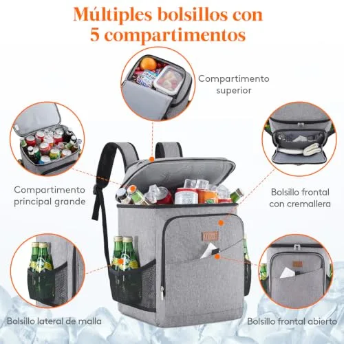 Lifewit ▫️ Mochila térmica bolsas térmicas portáteis, cestos para louça de exterior e piqueniques, mochilas térmicas grandes para transportar alimentos para a praia, campismo e viagens, cinzenta, 26 L 4