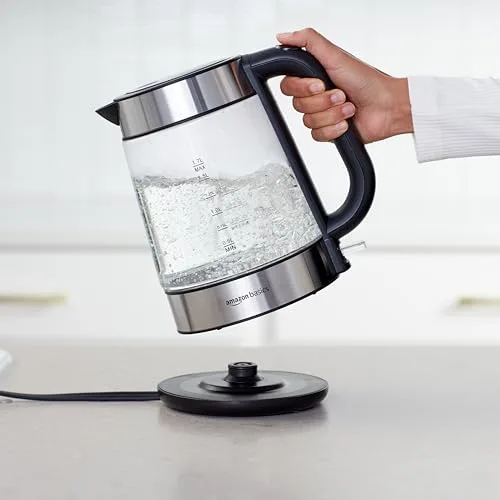 Amazon Basics ▫️ Chaleira elétrica de vidro, 1,7 l, 2200 W, Preto, Prateado 2