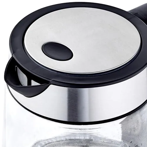 Amazon Basics ▫️ Chaleira elétrica de vidro, 1,7 l, 2200 W, Preto, Prateado 4