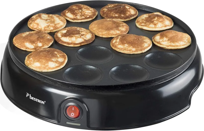 Bestron ▫️ Poffertjes Maker em design retro, Mini Pancake Maker, com revestimento antiaderente, Sweet Dreams, 800 W, Cor: Preto