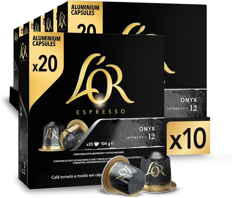 L'OR ▫️ Espresso Onyx Cápsulas de Café | Intensidade 12 | 200 Cápsulas Compatíveis com Nespresso (R)