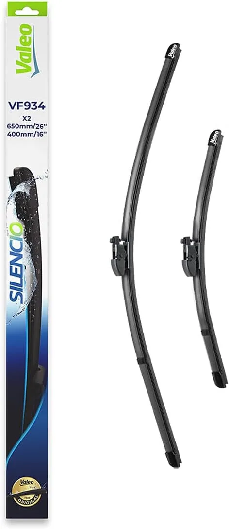 Valeo ▫️ Escova Silenciosa - VF934 - Kit de escovas planas originais 650 mm/400 mm - Alto desempenho, visibilidade superior na estrada, instalação fácil - Dianteiras - Conjunto de 2 escovas - 577934
