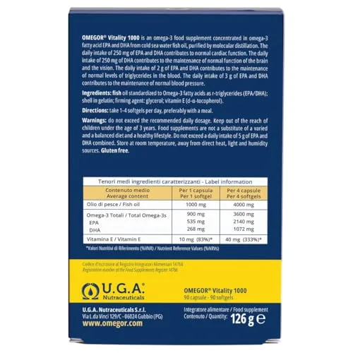 omegor ▫️ Ómega 3 EPA e DHA com Certificação IFOS, 90 cápsulas - Vitality 1000 Ómega-3 Óleo de peixe sem metais pesados e de fácil digestão 2