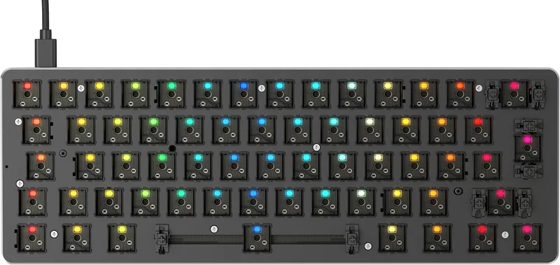 GLORIOUS ▫️ GMMK Compact 60% Barebones - Caixa de teclado modular ISO (preto) | Placa superior em alumínio resistente, retroiluminação vibrante por tecla, compatível com mecanismos de cinco pinos, formato robusto