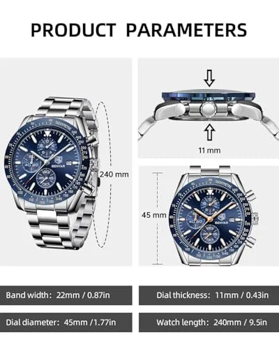BENYAR ▫️ Relógios de pulso para homem, analógicos, cronógrafos, à prova de água, com luz de fundo, data; relógios de pulso para homem, para negócios e uso casual, elegantes, ideais como presente para homem 6