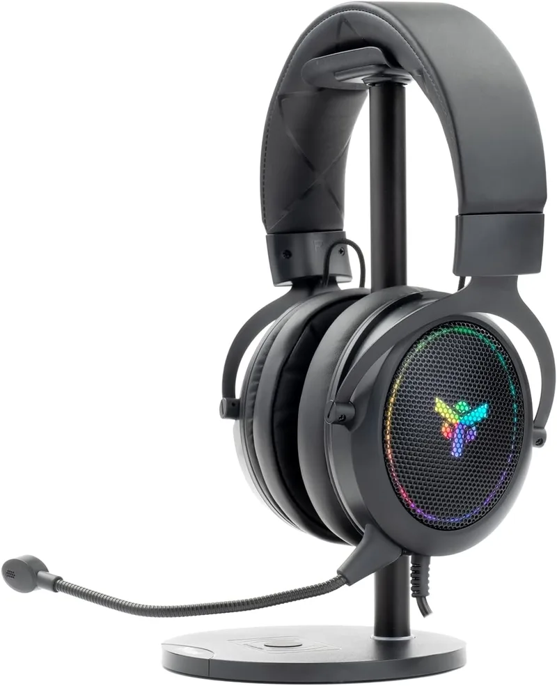Itek ▫️ Auricular para jogos H500 com microfone amovível, som surround virtual 7.1, cancelamento de ruído externo, iluminação LED RGB, ligação USB, compatível com PC e consola, preto, ajustável