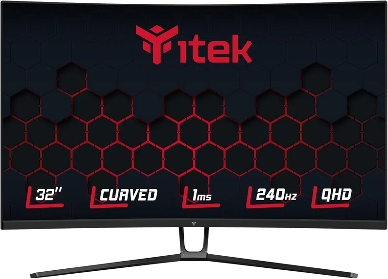 Itek ▫️ Monitor GGC - Ecrã curvo de 32" R1500, painel VA 16:9, resolução QHD 2560x1440, 240 Hz, 1 ms, ligações 2xHDMI e 2xDP, HDR 400, sincronização adaptativa, sincronização adaptativa