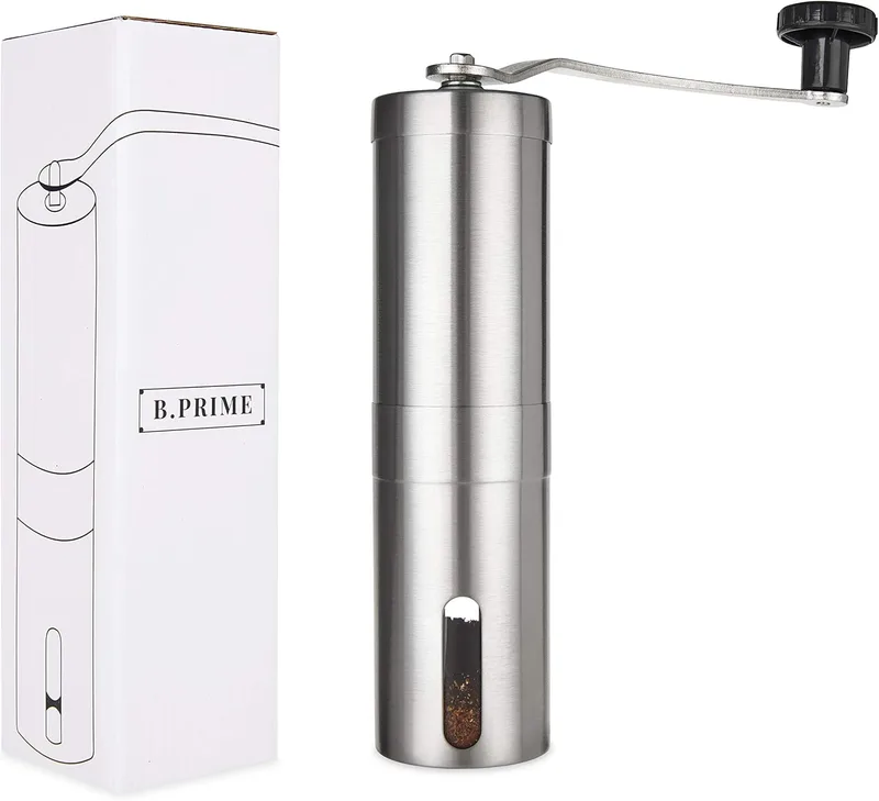 B.PRIME ▫️ Moinho de café manual com mecanismo de cerâmica - Moinho de café manual em aço inoxidável com ajuste de moagem infinitamente variável