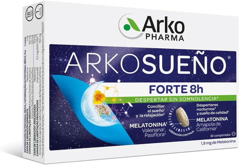 Arkopharma ▫️ Arkosueño Forte 8h 30 Comprimidos Melatonina 1,9 mg Valeriana