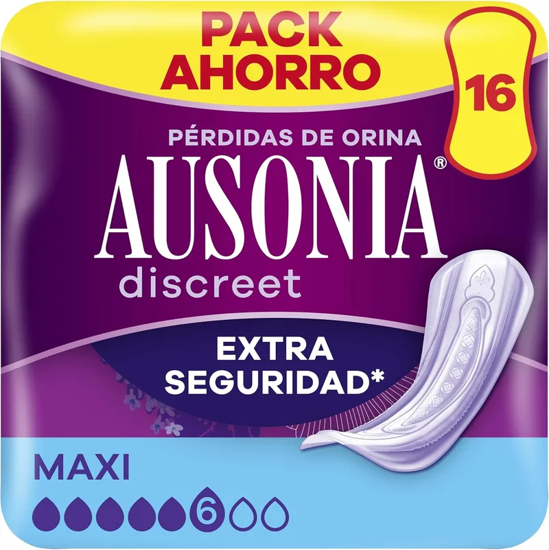 AUSONIA ▫️ Pensos higiénicos discretos 16 unidades, para as perdas de urina da mulher, proteção completa*, discrição incrível