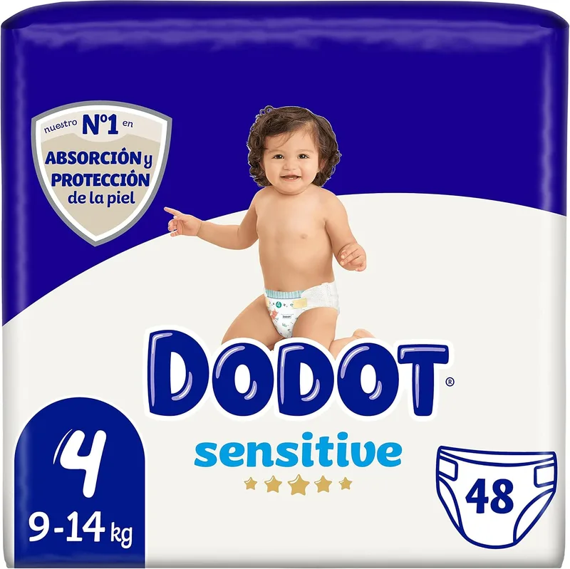 DODOT ▫️ Sensitive - Fraldas, 9 a 14 kg, Branco, Tamanho 4, Baunilha, 48 unidades