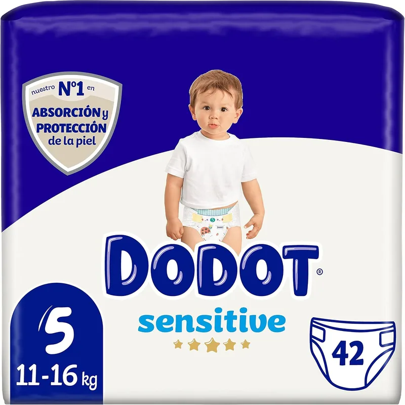 DODOT ▫️ Sensitive - Fraldas, 11 a 16 kg, Branco, Tamanho 5, Baunilha, 42 unidades