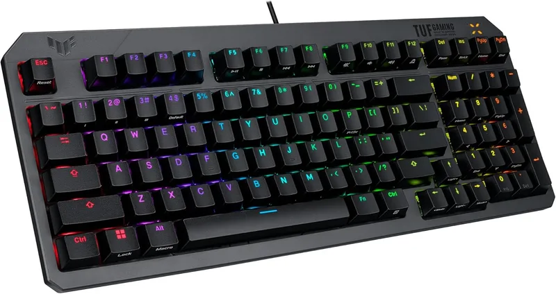 ASUS ▫️ TUF Gaming K3 Gen II - Teclado compacto de 98 teclas, interruptores ótico-mecânicos vermelhos RGB, espuma amortecedora, IP57, placa superior amovível e Aura Sync - teclado QWERTY espanhol