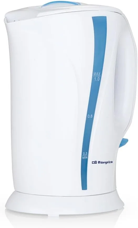Orbegozo ▫️ KT 5002, chaleira elétrica, 750-900 W, capacidade de 1 litro, sem BPA, jarro removível, filtro na tampa, proteção contra sobreaquecimento, resistência submersa, cor branca
