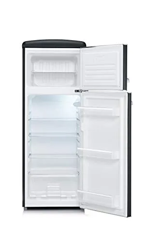 Severin ▫️ Frigorífico retro combinado de 206 L, frigorífico e congelador combinados com 2 portas, altura 146 cm, de baixo consumo e silencioso, preto, RKG 8932 3