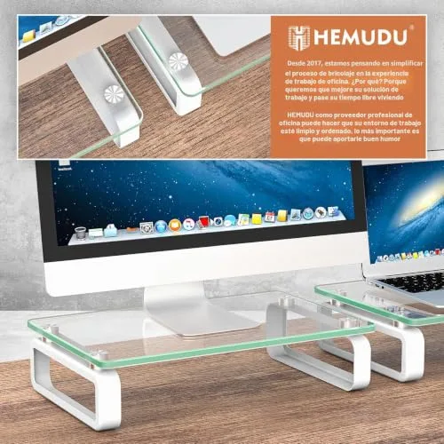 Hemudu ▫️ Suporte duplo para monitor em vidro temperado com elevador transparente HD02T-201P 3