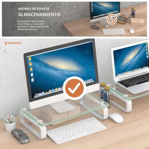 Hemudu ▫️ Suporte duplo para monitor em vidro temperado com elevador transparente HD02T-201P 4