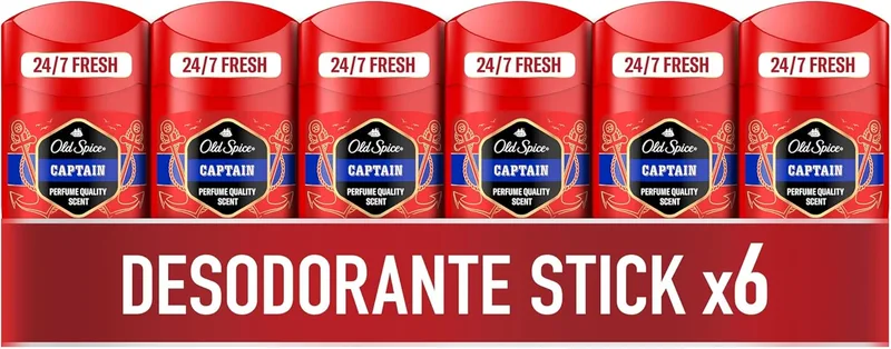 Old Spice ▫️ Captain Desodorizante em barra para homem, 24 horas de proteção contra o odor, 6 x 50 ml