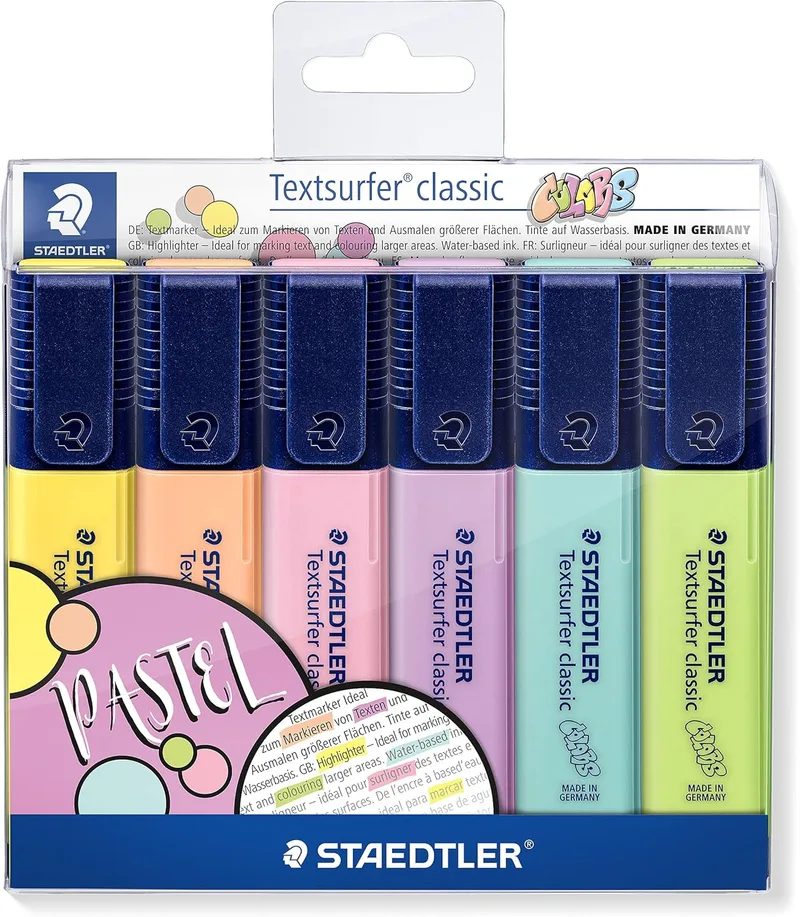 STAEDTLER ▫️ 364 CWP6. Marcadores fluorescentes Textsurfer. Estojo com 6 marcadores de cores variadas.