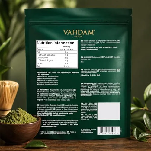 VAHDAM ▫️ Chá Verde Matcha em Pó (100 g) Pó de Matcha Japonês Autêntico, Chá Verde de Qualidade Premium, Ideal para Bolos, Batidos, Chá Gelado, 100% Natural 2