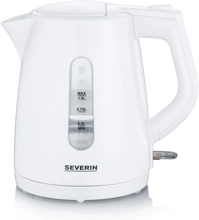 SEVERIN ▫️ WK 3411 Fervedor de Água, 2 200 W, 1,0 L (aprox.), Base giratória de 360° com sistema sem fios, Branco