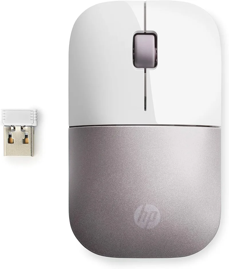 HP ▫️ Z3700 - Rato sem fios (1200 DPI, 3 botões e roda de deslocamento, bateria com autonomia de 16 meses, tecnologia LED, USB e Windows), cor branca e rosa