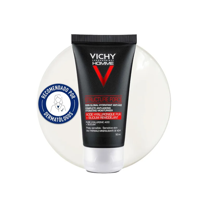 VICHY ▫️ Creme Facial para Homem, Tratamento Antienvelhecimento Tudo em Um, Reduz as Rugas e a Flacidez, Hidratação Profunda e Duradoura, Structure Force, 50 ml