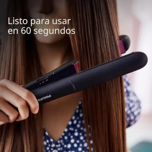 PHILIPS ▫️ Alisador com placas de cerâmica e queratina de 100 mm, escova alisadora para modelar e pentear com tecnologia ThermoProtect, até 220 °C em 1 minuto, nas cores preto e rosa, BHS375/00 4