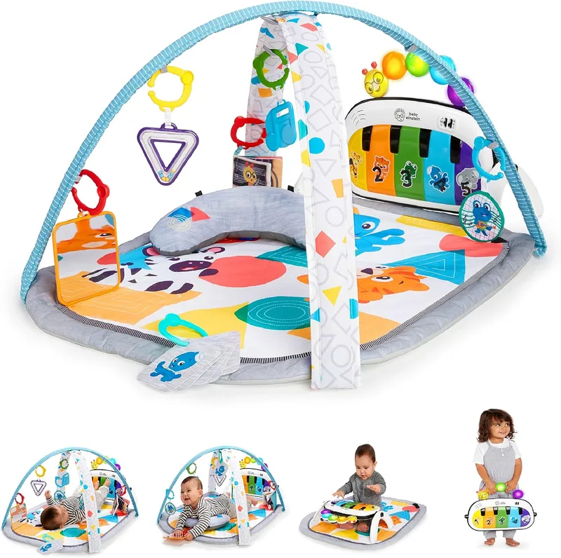 Baby Einstein ▫️ Kickin' Tunes 4in1 Brinquedo de actividades musicais para bebés com piano, mais de 70 sons, mais de 25 minutos de música e luzes, arco para brincar, 7 brinquedos amovíveis, 4 idiomas, a partir de recém-nascido