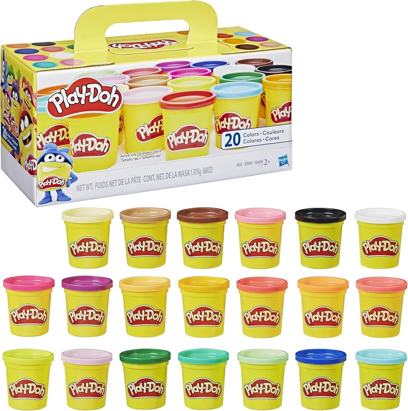 Play-Doh ▫️ Conjunto de 20 frascos de plasticina não tóxica, cores variadas, trabalhos manuais e atividades criativas, para meninos e meninas a partir dos 2 anos