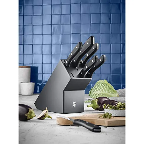 WMF ▫️ Profi Select - Conjunto de 7 peças, 6 facas com suporte de madeira lacado a cinzento, lâmina de aço temperado com gume de longa duração 2