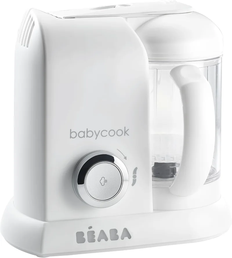Béaba ▫️ Babycook Solo, Robô de cozinha infantil 4 em 1, Tritura, cozinha e cozinha a vapor, cozedura rápida, comida caseira e deliciosa para bebés e crianças, refeições variadas para o seu bebé, Branco/prateado