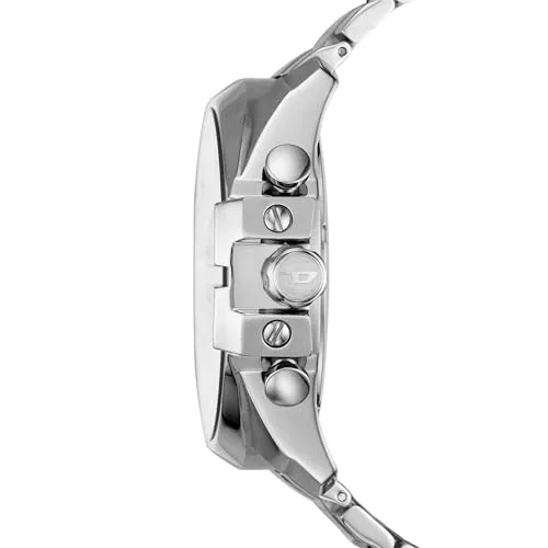Diesel ▫️ Relógio para homem Mega Chief, movimento cronógrafo de quartzo, caixa em aço inoxidável prateado de 59 mm com bracelete em aço inoxidável, DZ4308 2