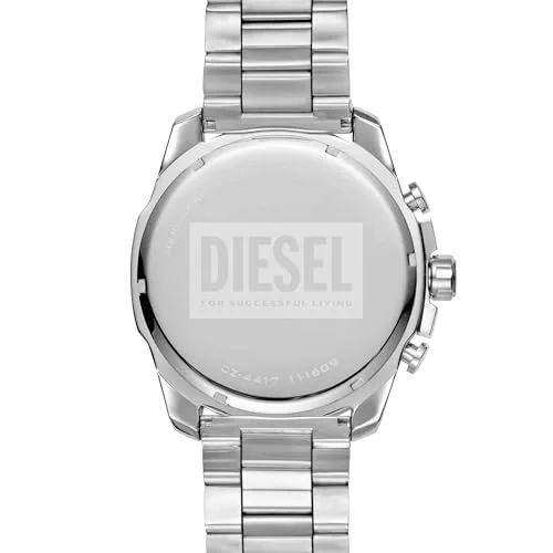 Diesel ▫️ Relógio para homem Mega Chief, movimento cronógrafo de quartzo, caixa em aço inoxidável prateado de 59 mm com bracelete em aço inoxidável, DZ4308 3