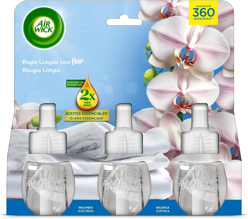 Air Wick ▫️ Elétrico - Recarga para difusor elétrico, essência para a casa com aroma a flores - 3 unidades;