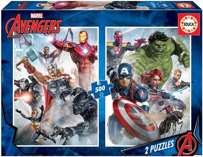Educa ▫️ Puzzle 500 peças para adultos: Avengers, Marvel. Inclui cola para fixar o puzzle. Tamanho aproximado quando montado: 34 x 46 cm. A partir dos 11 anos (17994)