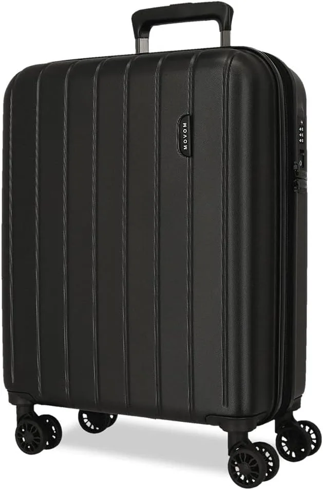 MOVOM ▫️ Mala de cabine, Rígida em ABS, Fecho TSA, 38 L, 3,2 Kg, 4 rodas duplas, extensível, bagagem de mão, preta, 55 cm