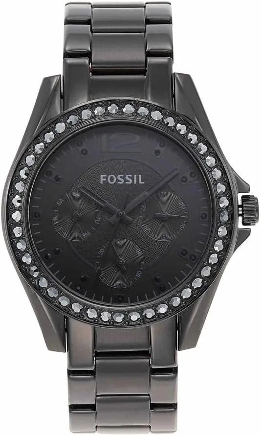Relógio Fossil Riley para senhora, movimento cronógrafo com bracelete em aço ou pele